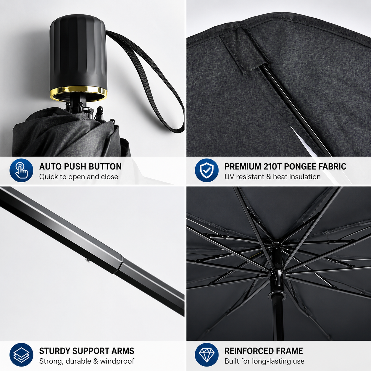 Titanium Silver Coated Car Sun Shade Umbrella