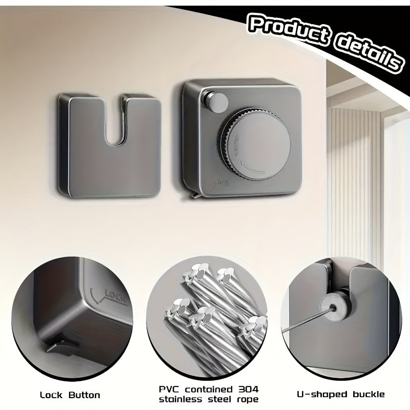 No-Drill Retractable Invisible Wall Mount Clothesline