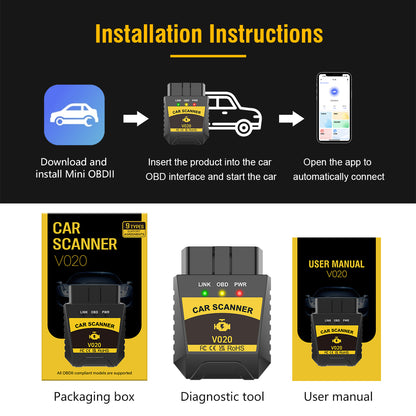 V020 Mini Portable Bluetooth OBD2 Code Reader for Car Diagnostics