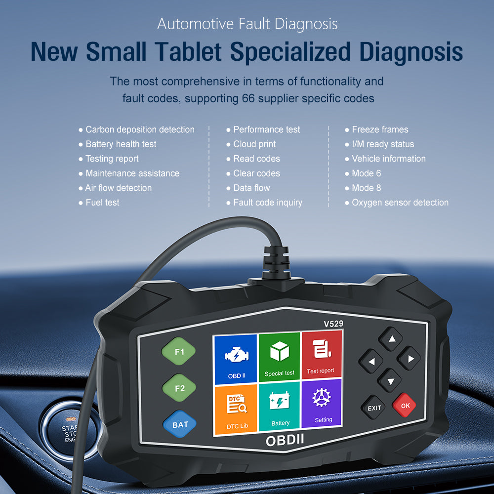 V529 Professional Full‑Function OBD2 Scanner Tablet with Cloud Print & Battery Health Test
