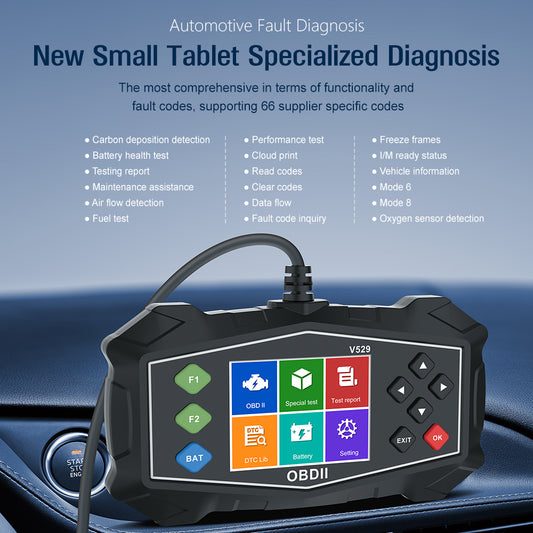 V529 Professional Full‑Function OBD2 Scanner Tablet with Cloud Print & Battery Health Test