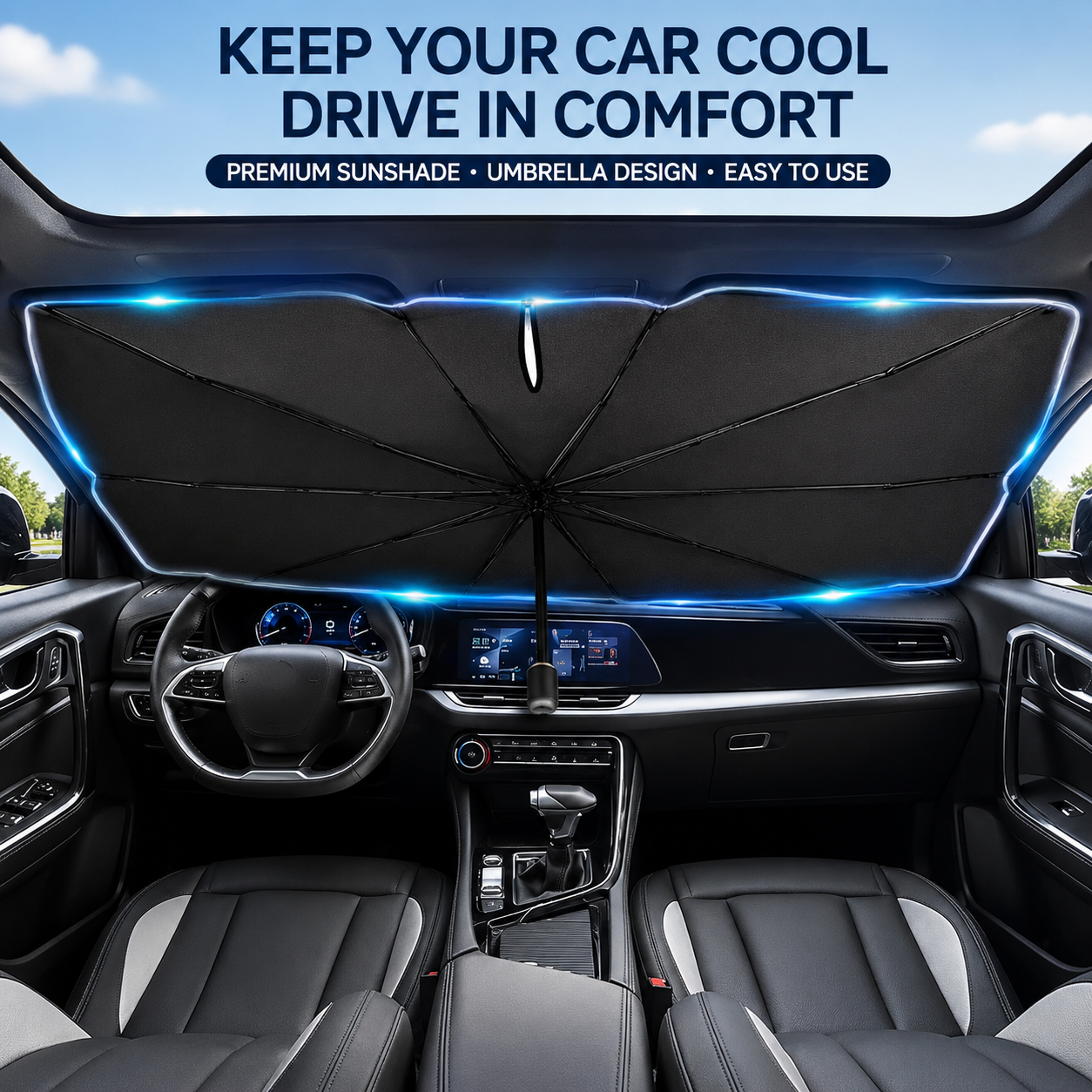 Titanium Silver Coated Car Sun Shade Umbrella