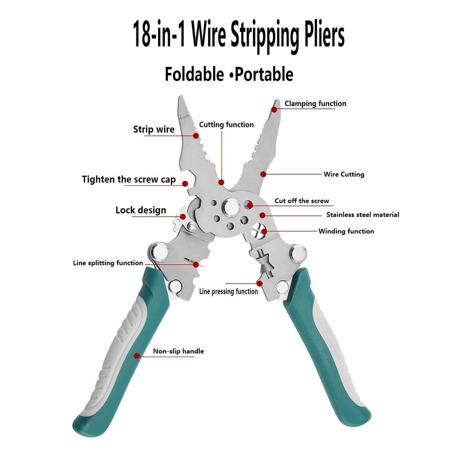 Foldable multifunctional wire stripper and wire winding pliers, hand tool