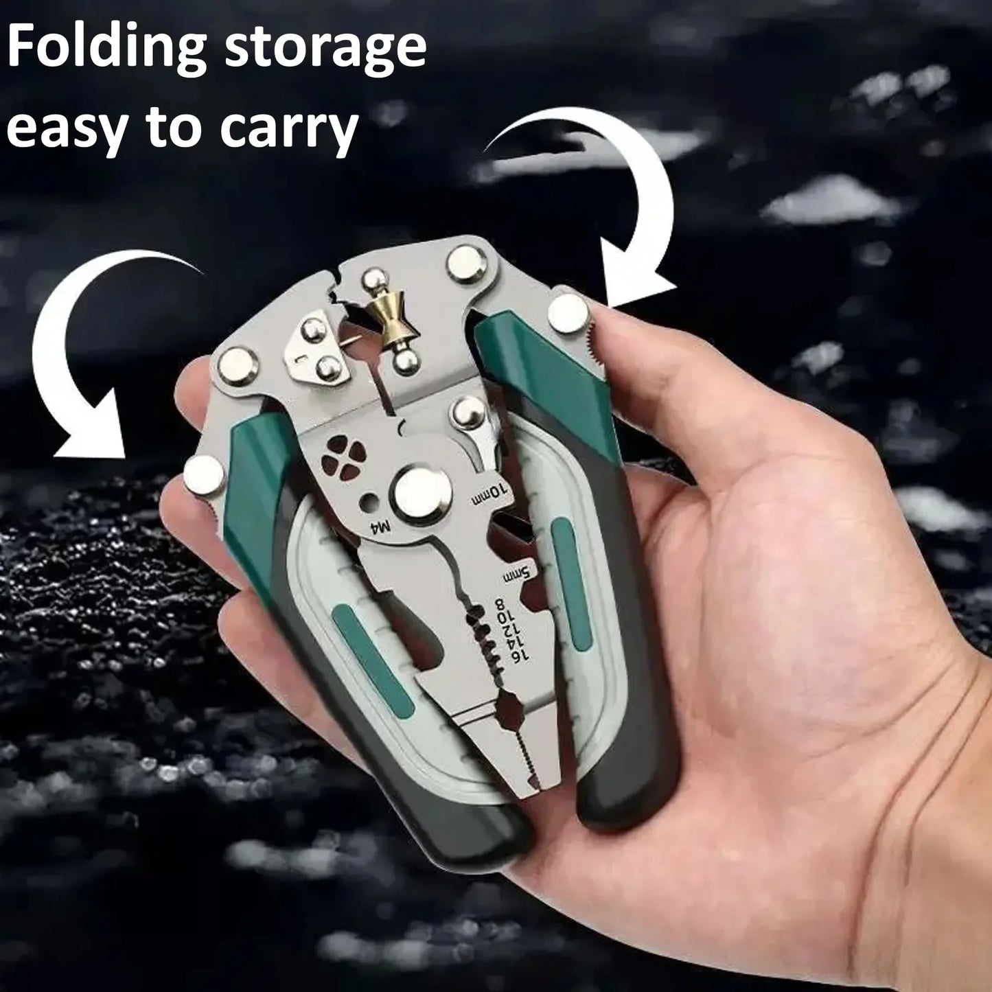 Foldable multifunctional wire stripper and wire winding pliers, hand tool