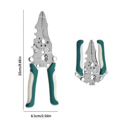 Foldable multifunctional wire stripper and wire winding pliers, hand tool