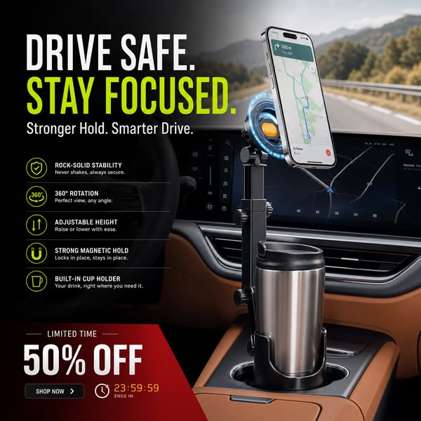 Car Cup Holder Phone Mount – 360° Adjustable