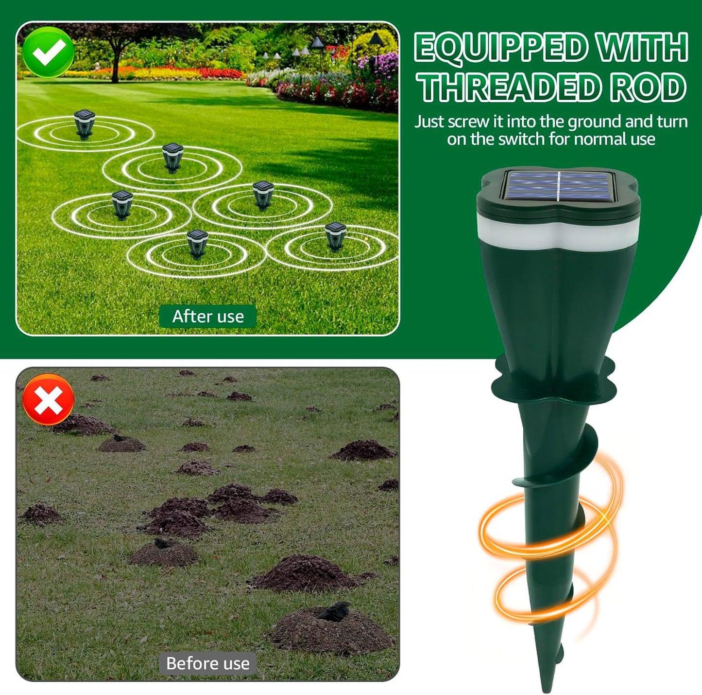 Solar Powered Waterproof Screw Mole Repellent