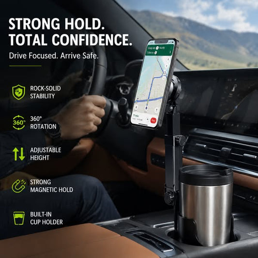 Car Cup Holder Phone Mount – 360° Adjustable