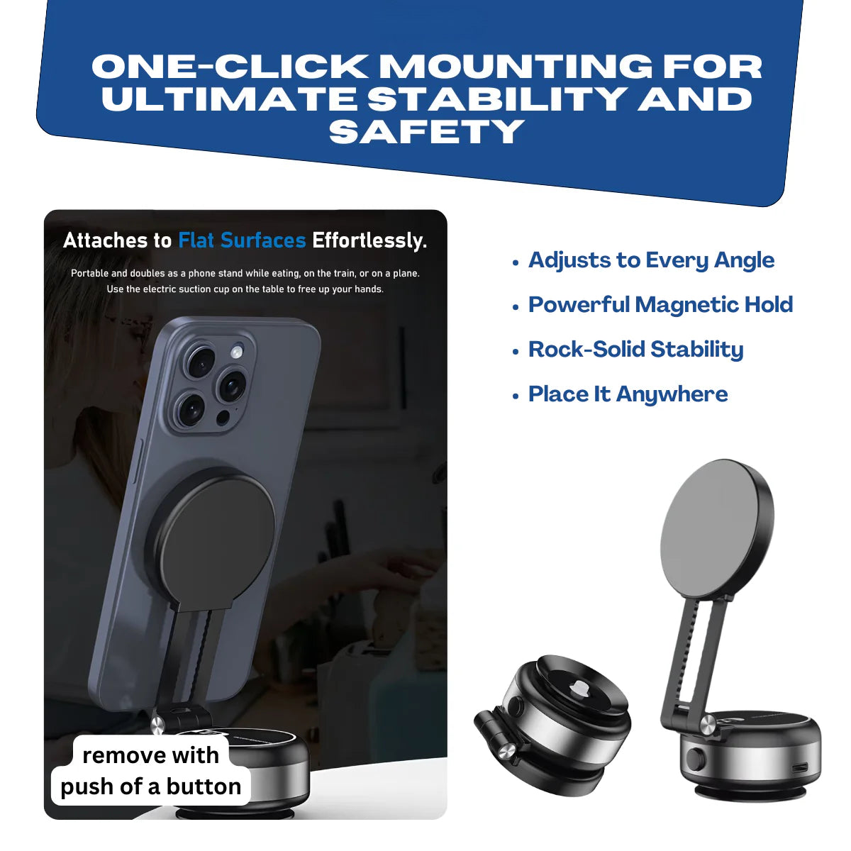 CZ07 Vacuum Suction Double‑Sided Magnetic Retractable Car Phone Mount