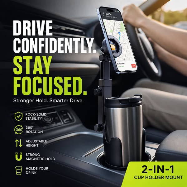Car Cup Holder Phone Mount – 360° Adjustable